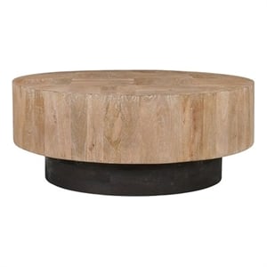 Round Solid Wood Coffee Table Mango Wood Brown Top with Dark Base