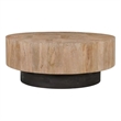 Round Solid Wood Coffee Table Mango Wood Brown Top with Dark Base