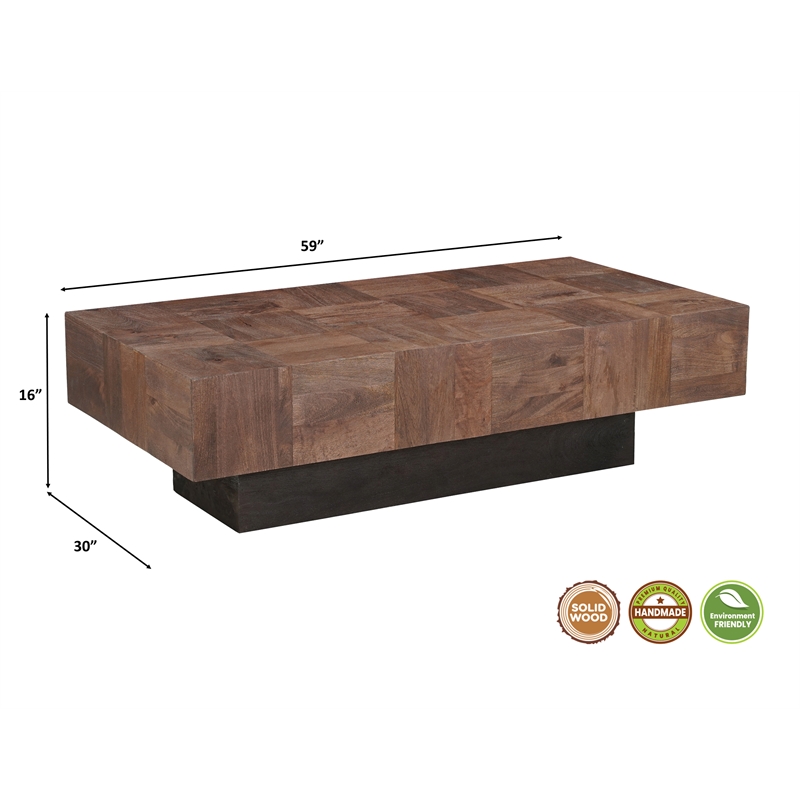 2-Piece Solid Wood Coffee and End Table Set Dark Brown Mango Wood