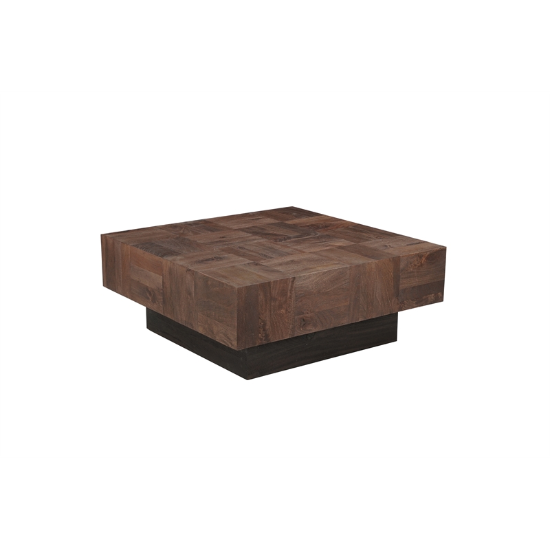 2-Piece Solid Wood Living Room Set Square Coffee and End Tables Dark Brown