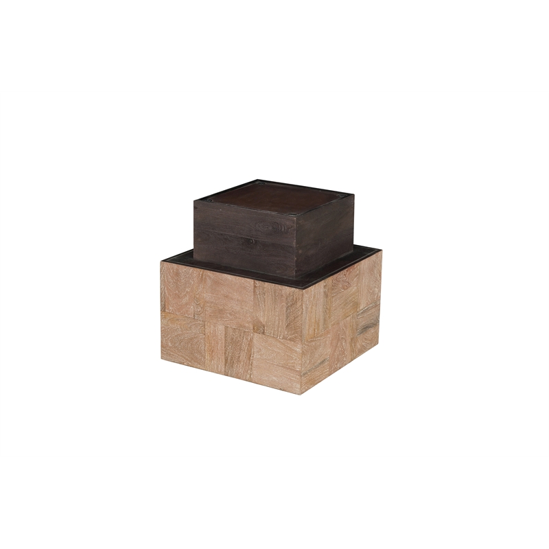 2-Piece Solid Wood Living Room Set Square Coffee and End Tables Brown