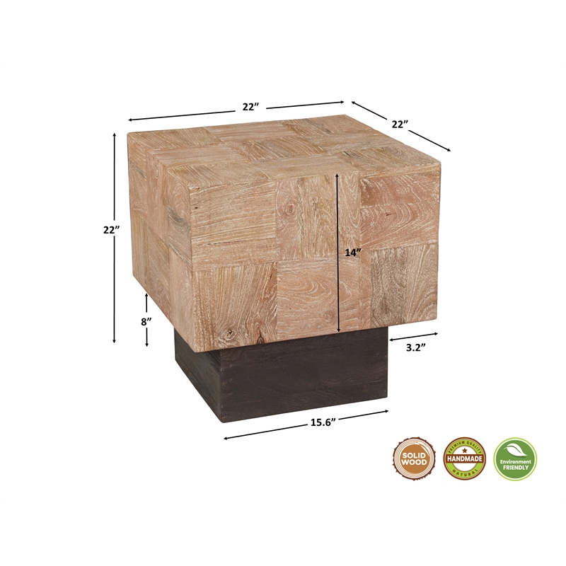 2-Piece Solid Wood Living Room Set Square Coffee and End Tables Brown