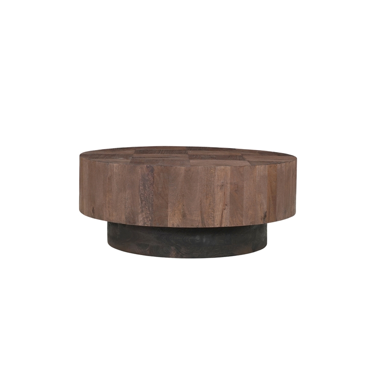 2-Piece Solid Wood Living Room Set Round Coffee and End Tables Dark Brown