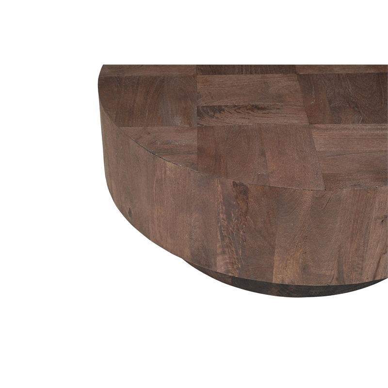 2-Piece Solid Wood Living Room Set Round Coffee and End Tables Dark Brown