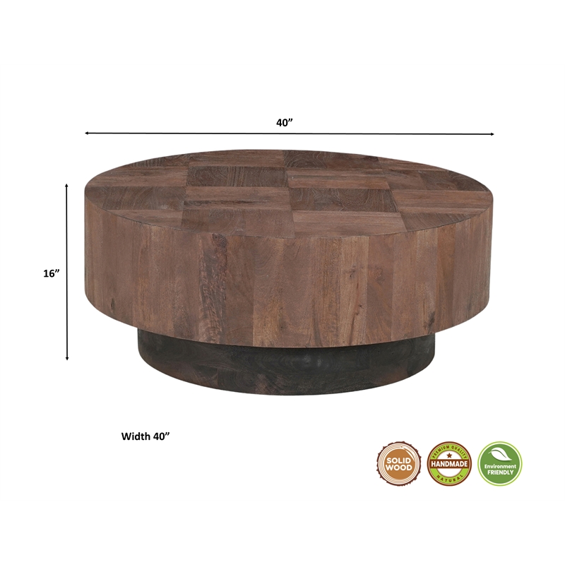 2-Piece Solid Wood Living Room Set Round Coffee and End Tables Dark Brown