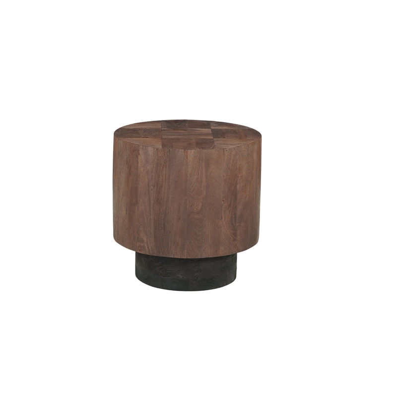 2-Piece Solid Wood Living Room Set Round Coffee and End Tables Dark Brown