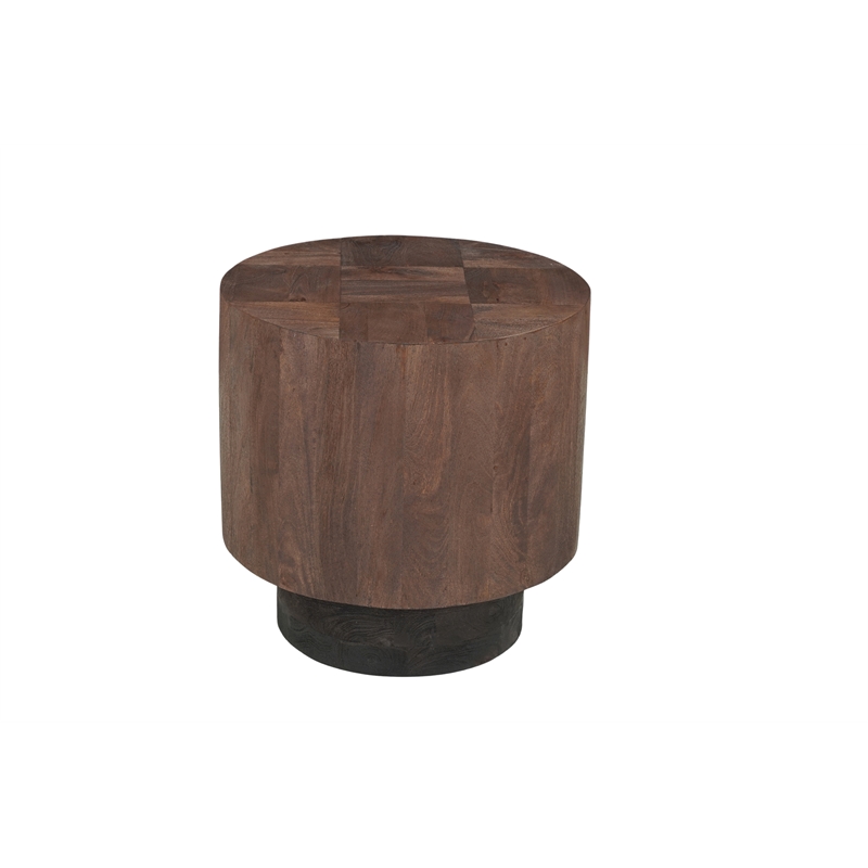 2-Piece Solid Wood Living Room Set Round Coffee and End Tables Dark Brown