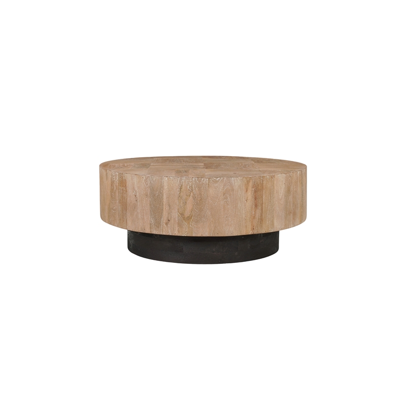 2-Piece Solid Wood Living Room Set Round Coffee and End Tables Brown