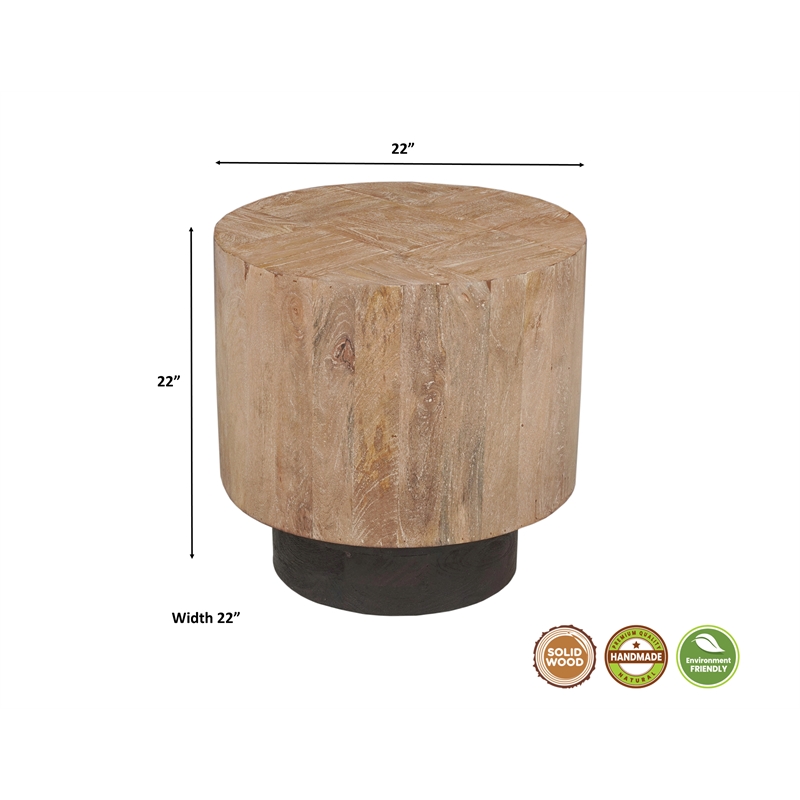 2-Piece Solid Wood Living Room Set Round Coffee and End Tables Brown