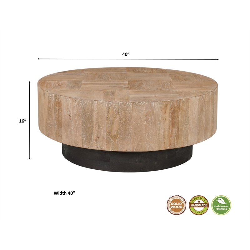 2-Piece Solid Wood Living Room Set Round Coffee and End Tables Brown