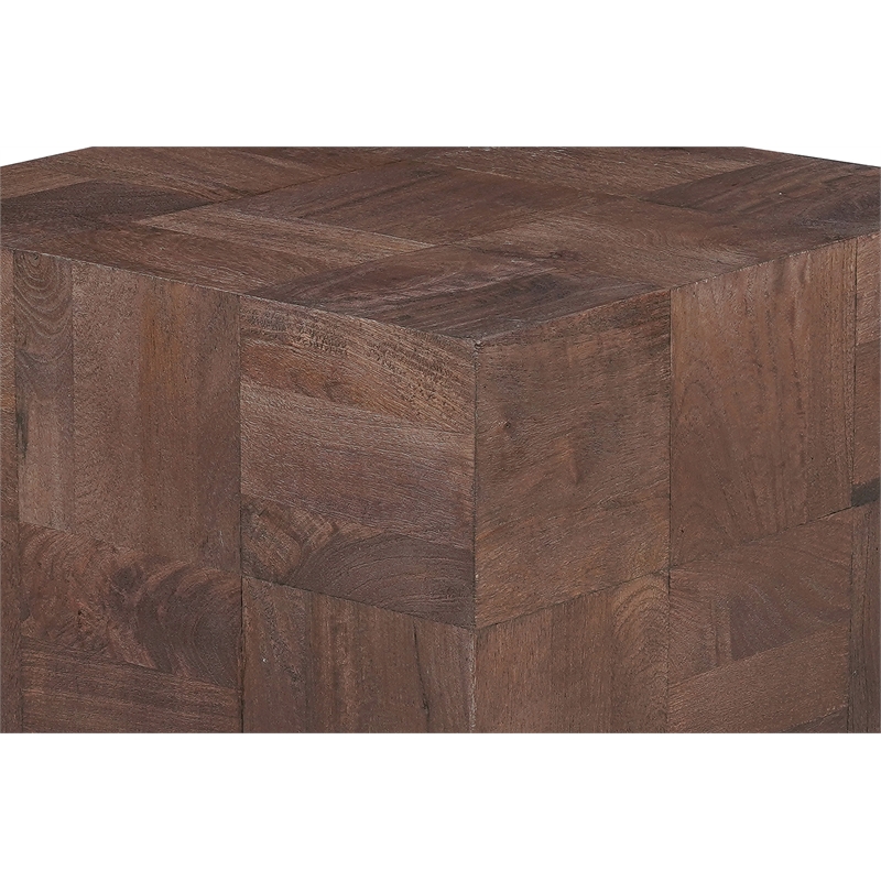 Square Solid Wood End Table Mango Wood Dark Brown Top with Dark Base