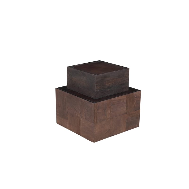 Square Solid Wood End Table Mango Wood Dark Brown Top with Dark Base