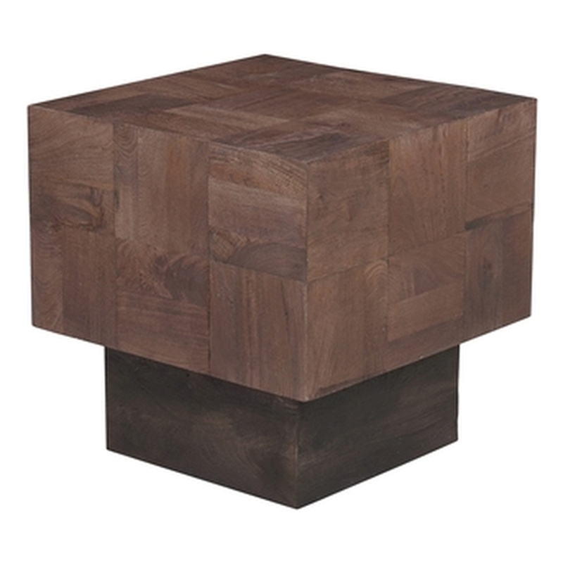 Square Solid Wood End Table Mango Wood Dark Brown Top with Dark Base