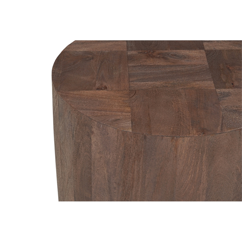 Round Solid Wood End Table Mango Wood Dark Brown Top with Dark Base