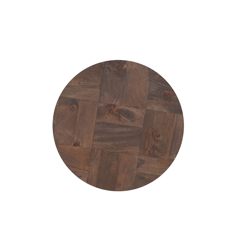 Round Solid Wood End Table Mango Wood Dark Brown Top with Dark Base