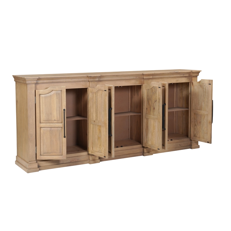 Solid Wood Sideboard with 6 Arched Doors Natural Brown Finish Storage Cabinet