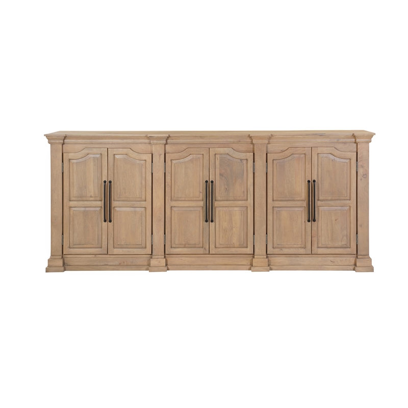 Solid Wood Sideboard with 6 Arched Doors Natural Brown Finish Storage Cabinet