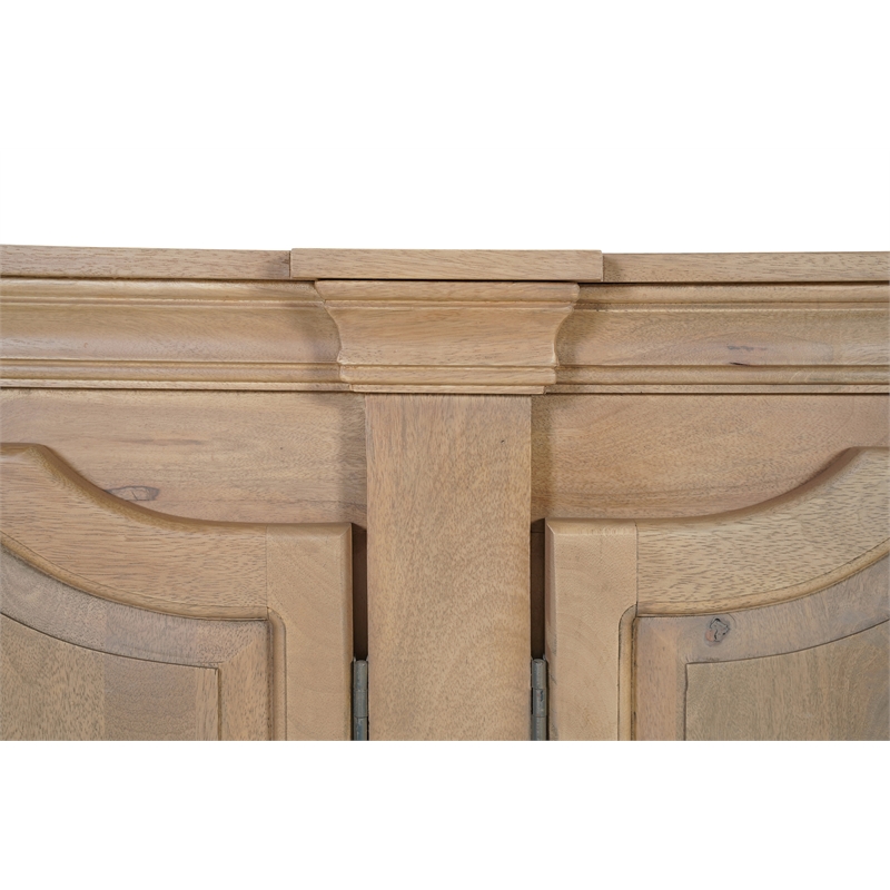 Solid Wood Sideboard with 6 Arched Doors Natural Brown Finish Storage Cabinet
