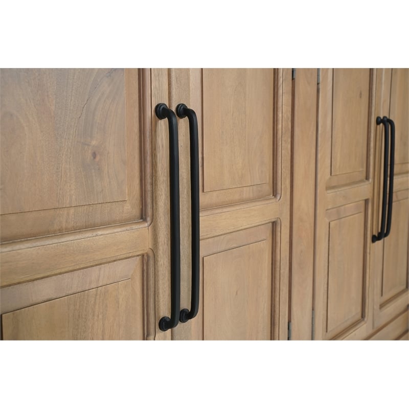 Solid Wood Sideboard with 6 Arched Doors Natural Brown Finish Storage Cabinet