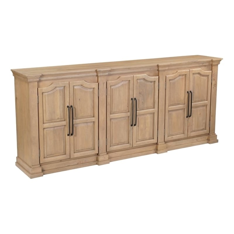 Solid Wood Sideboard with 6 Arched Doors Natural Brown Finish Storage Cabinet