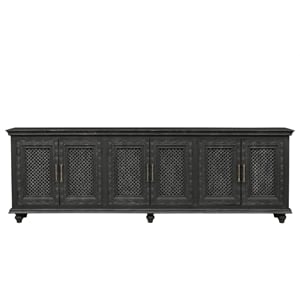 Handcrafted Solid Wood Sideboard with Floral Carvings and Six Doors