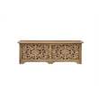 Solid Mango Wood Storage Ottoman with Carved Floral Front and Lift-Top