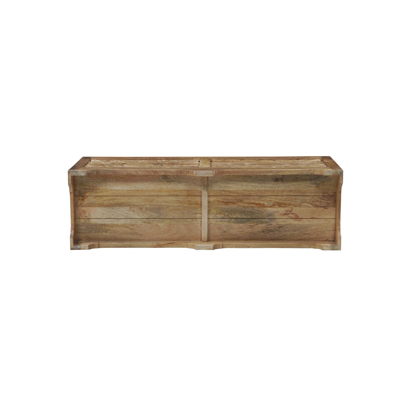 Solid Mango Wood Storage Ottoman with Carved Floral Front and Lift-Top