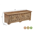 Solid Mango Wood Storage Ottoman with Carved Floral Front and Lift-Top