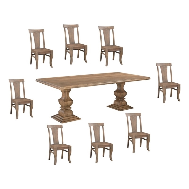 Lawrence Traditional 9-Piece Brown Solid Wood Dining Set with Pedestal Table
