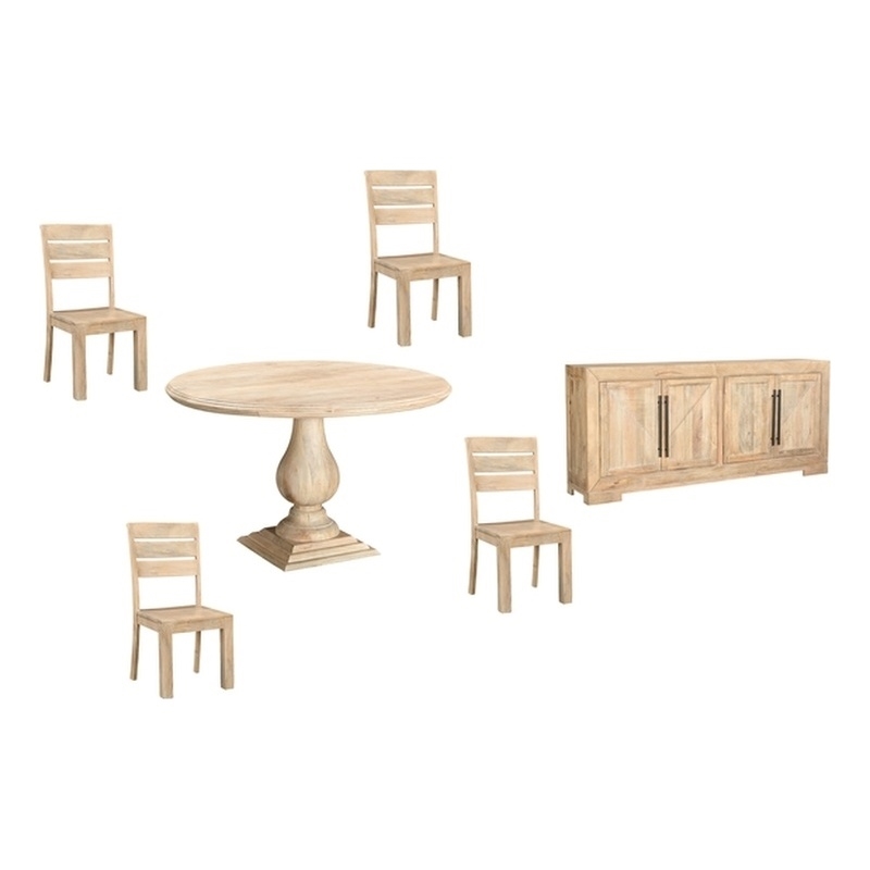 Lawrence 6-Piece Brown Solid Wood Round Dining Set with Sideboard