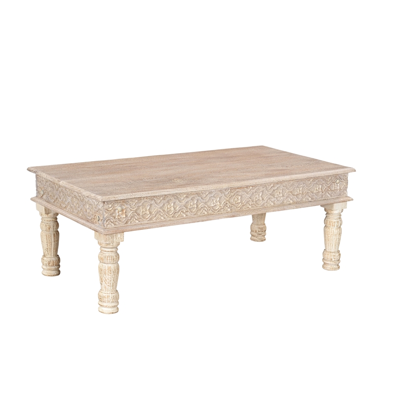 Milton Solid Wood 3-Piece Carved Living Room Table Set Weathered Finish