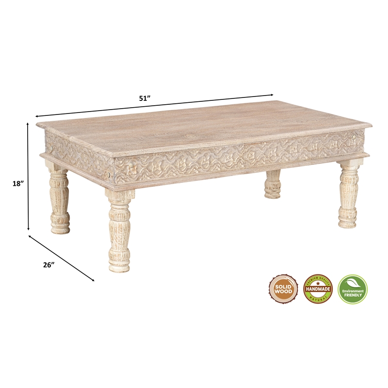 Milton Solid Wood 3-Piece Carved Living Room Table Set Weathered Finish