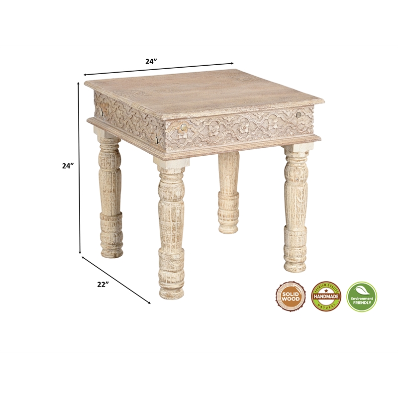 Milton Solid Wood 3-Piece Carved Living Room Table Set Weathered Finish