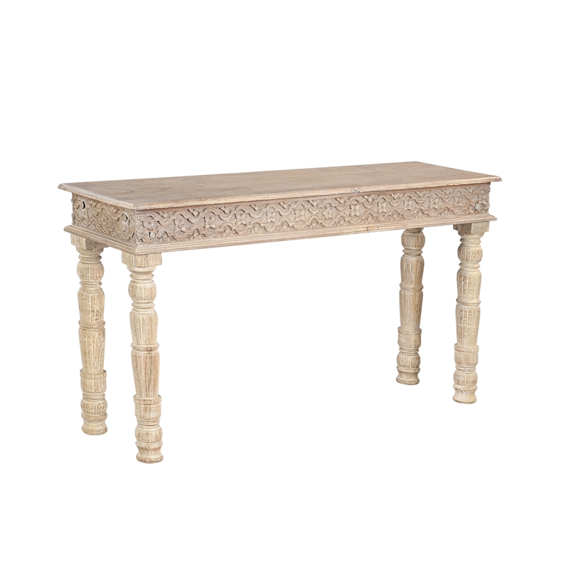 Milton Solid Wood 3-Piece Carved Living Room Table Set Weathered Finish