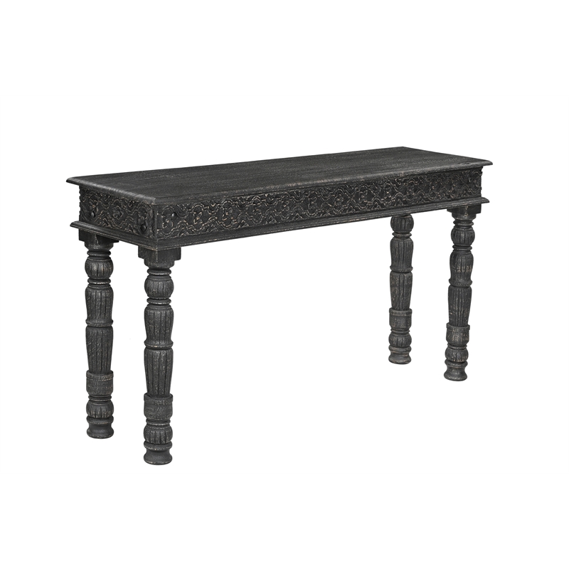 Milton Solid Wood 3-Piece Carved Living Room Table Set Weathered Finish