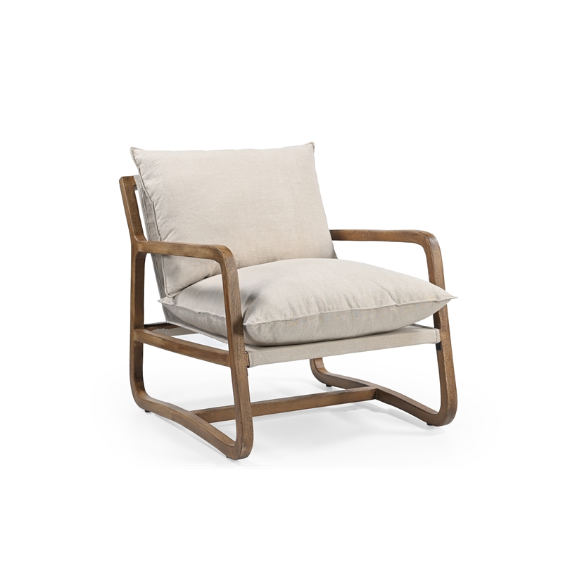 Maria Brown Solid Wood Hourglass Coffee Table and Linen Armchair 3-Piece Set