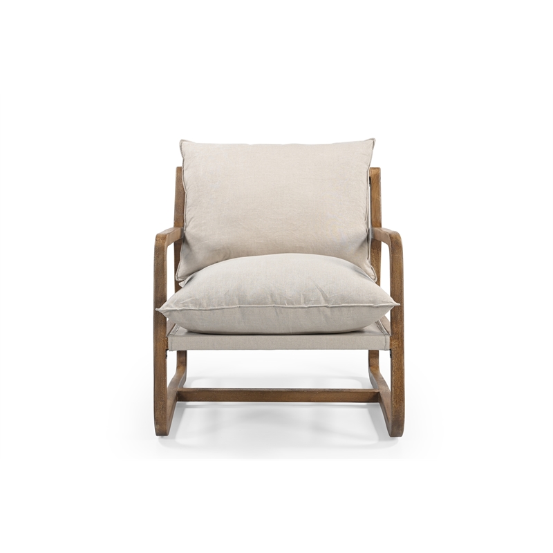 Maria Brown Solid Wood Hourglass Coffee Table and Linen Armchair 3-Piece Set