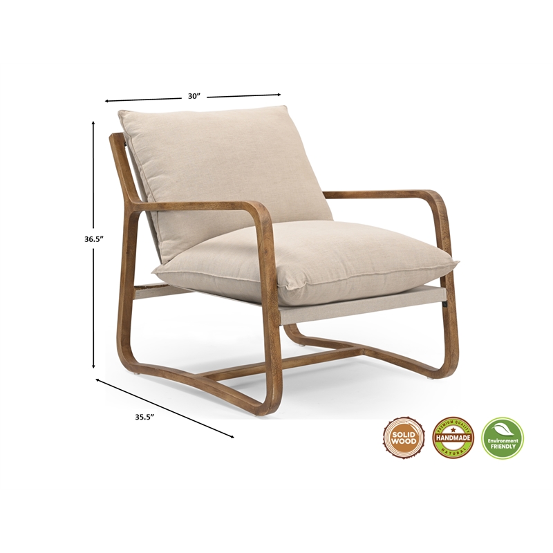 Maria Brown Solid Wood Hourglass Coffee Table and Linen Armchair 3-Piece Set