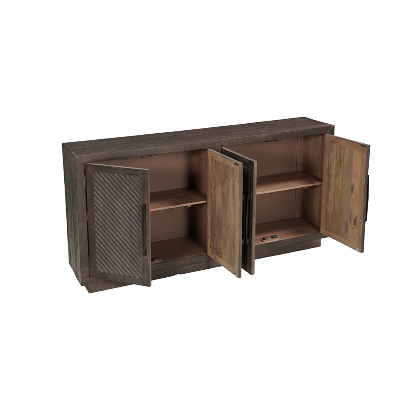 Lark Brown Fluted 4-Door Solid Wood Sideboard Storage Cabinet