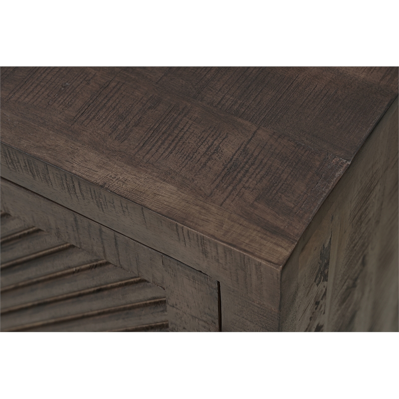 Lark Brown Fluted 4-Door Solid Wood Sideboard Storage Cabinet