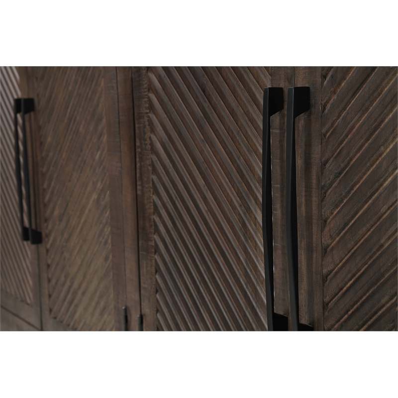 Lark Brown Fluted 4-Door Solid Wood Sideboard Storage Cabinet