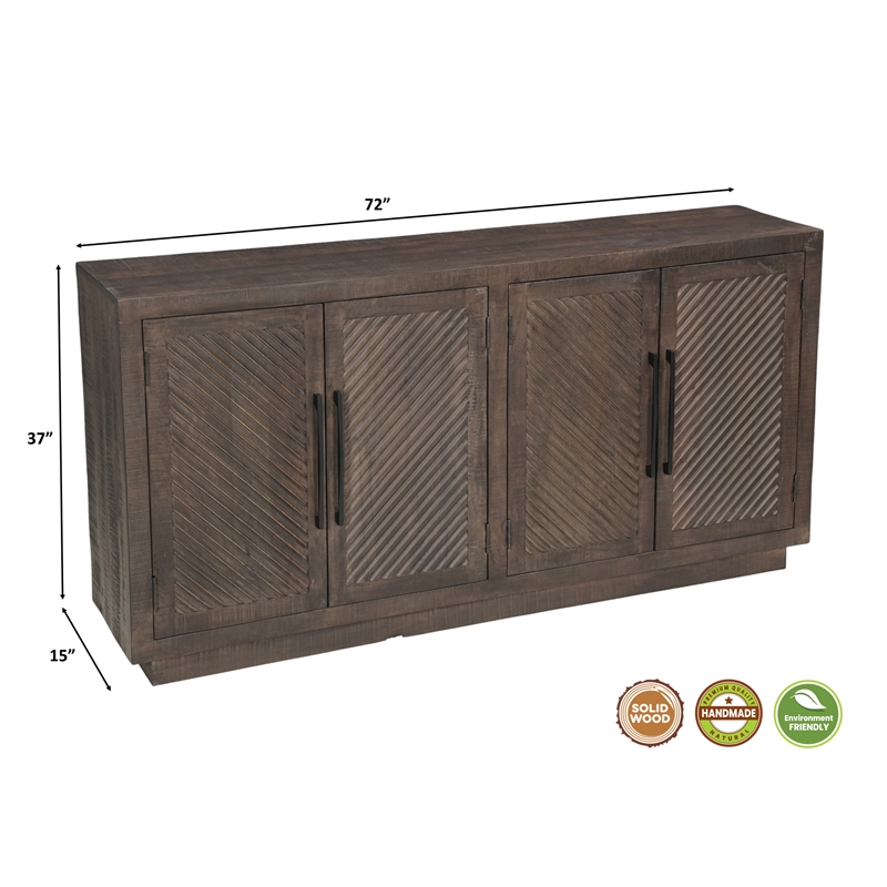 Lark Brown Fluted 4-Door Solid Wood Sideboard Storage Cabinet