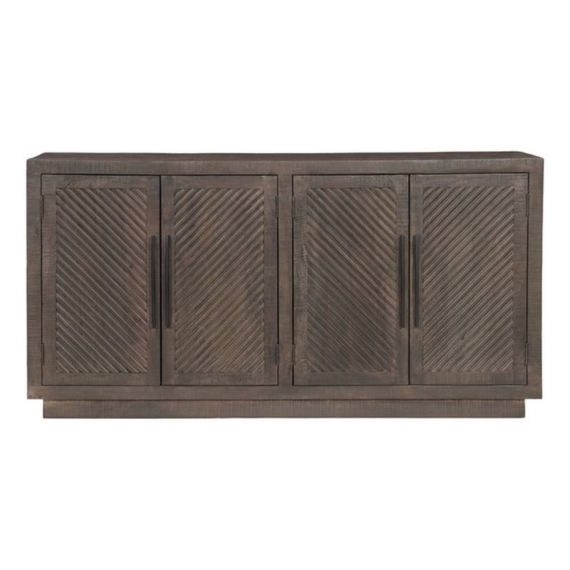 Lark Brown Fluted 4-Door Solid Wood Sideboard Storage Cabinet