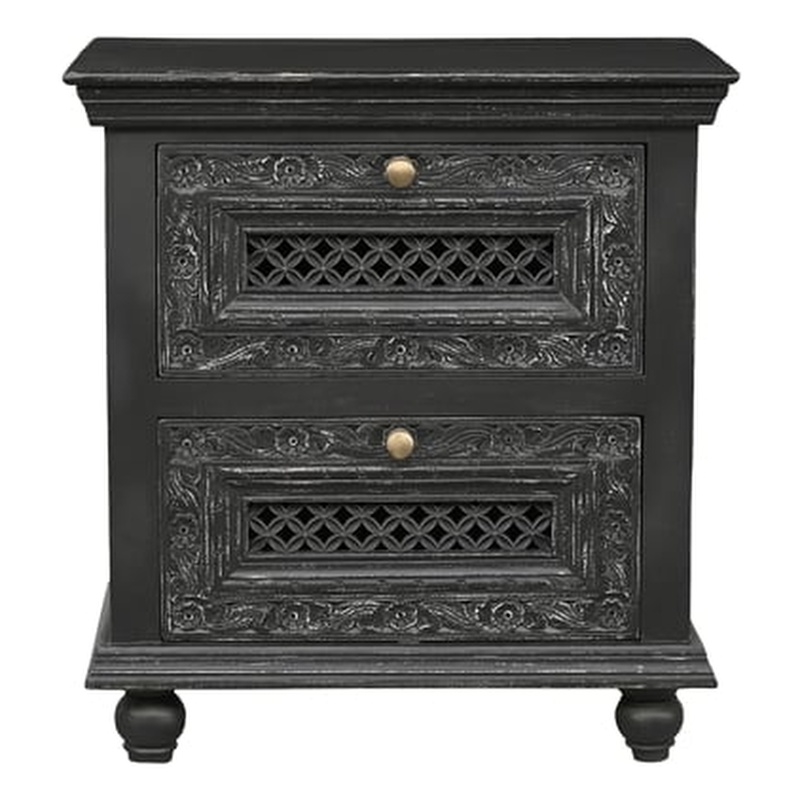 Bailey Black Solid Wood 2 Drawer Nightstand with Floral Drawer Fronts