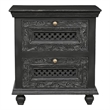 Bailey Black Solid Wood 2 Drawer Nightstand with Floral Drawer Fronts