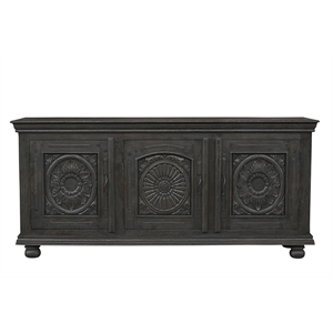 Monte Black Solid Wood Carved Sideboard Cabinet with Floral Details
