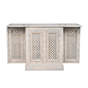 Bailey Expandable Solid Mango Wood Bar Cabinet with Stemware Rack Storage