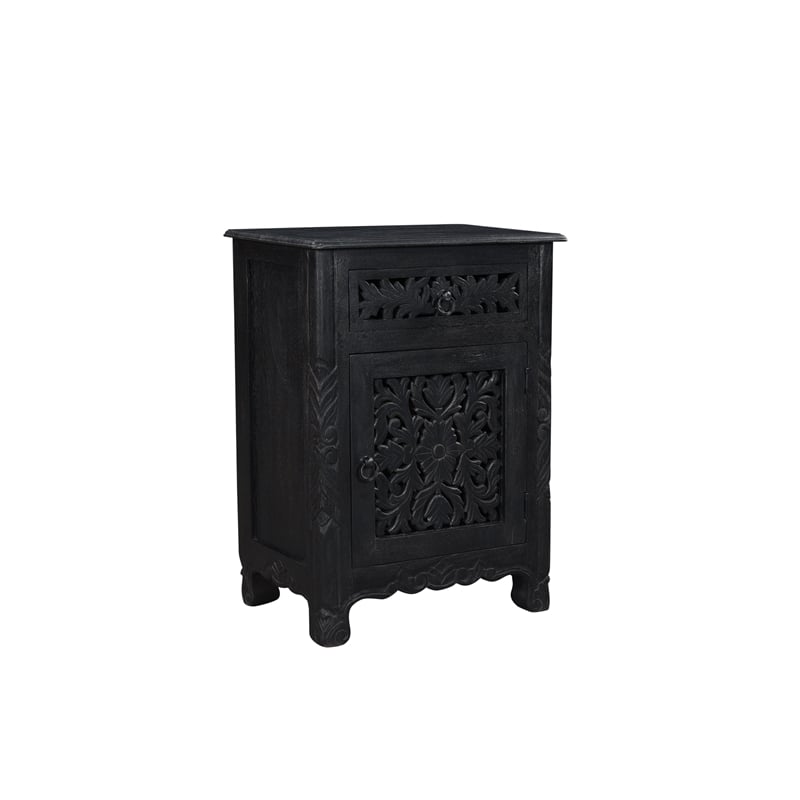 Monte Black Floral Carved Solid Wood Mango 5-Piece King Bedroom Set