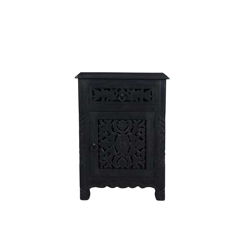 Monte Black Floral Carved Solid Wood Mango 5-Piece King Bedroom Set