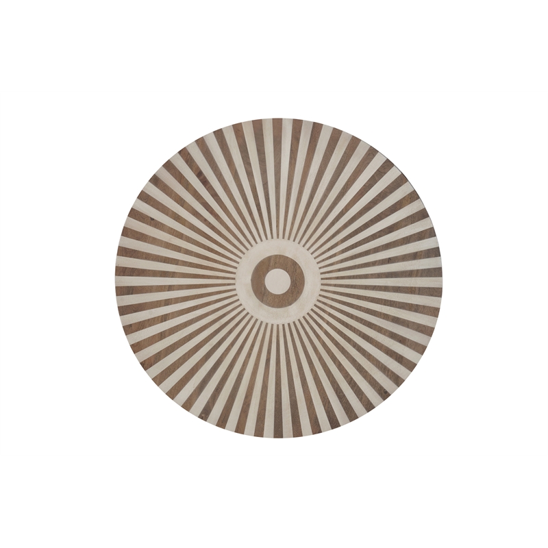 Lark Brown Round Solid Wood Mango Coffee Table with Starburst Inlay Pattern